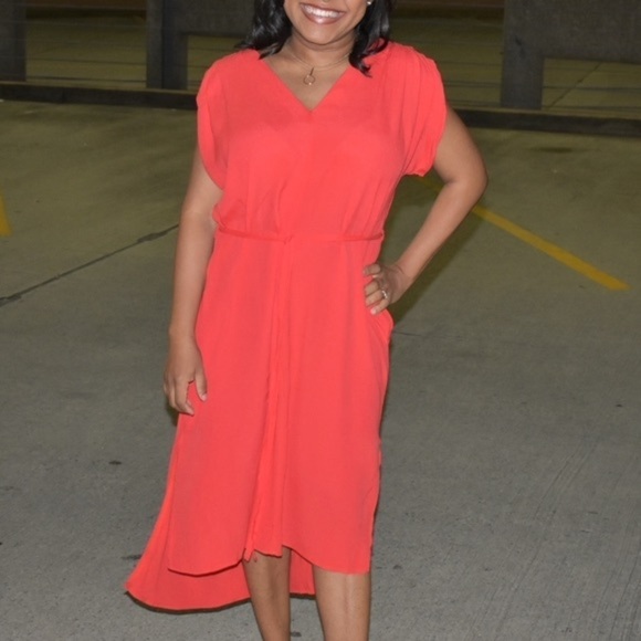 She + Sky Red Dress Midi Blouson Flowy Spring Summer Boho Trendy size S Small - Picture 1 of 8